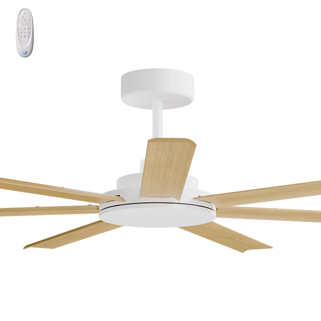 Calibo Alula 60" (1524mm) 7 Blade Indoor/Outdoor DC Ceiling Fan with 24W Light & Remote | White & Bamboo