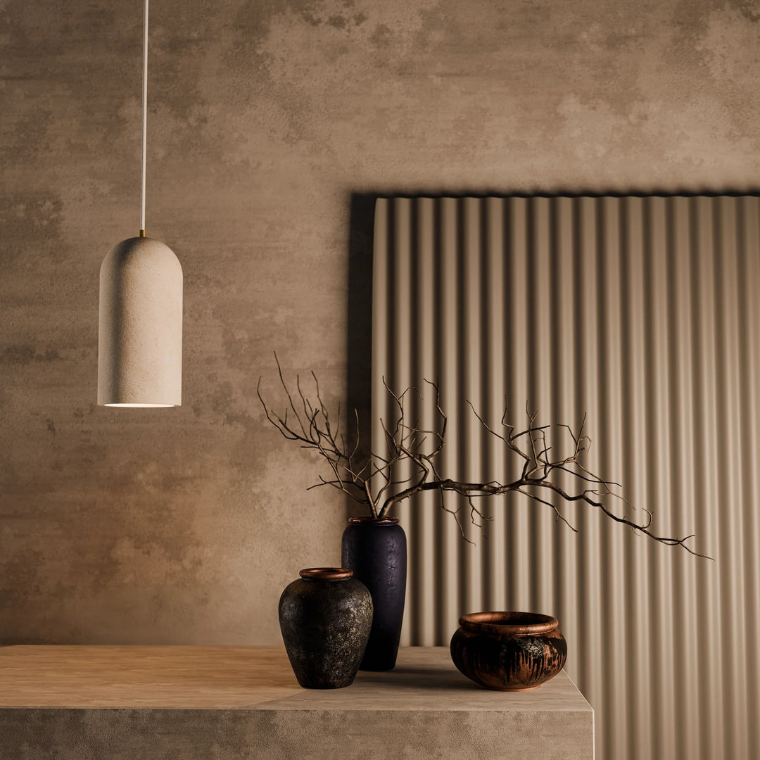 Calibo Inspire Crafted Travertine Round Top Cylinder Pendant Light | Beige
