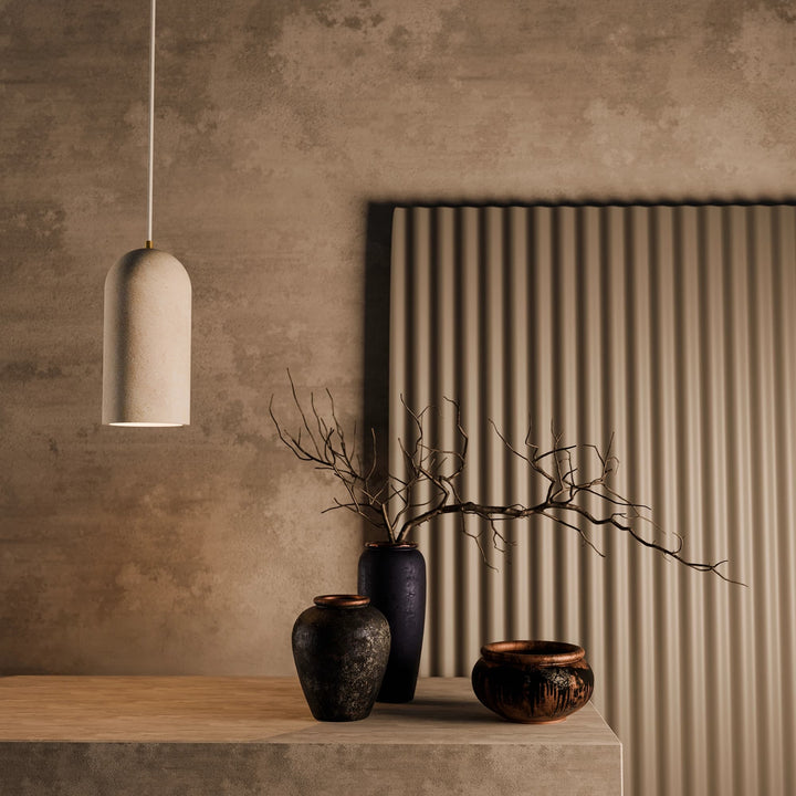Calibo Inspire Crafted Travertine Round Top Cylinder Pendant Light | Beige