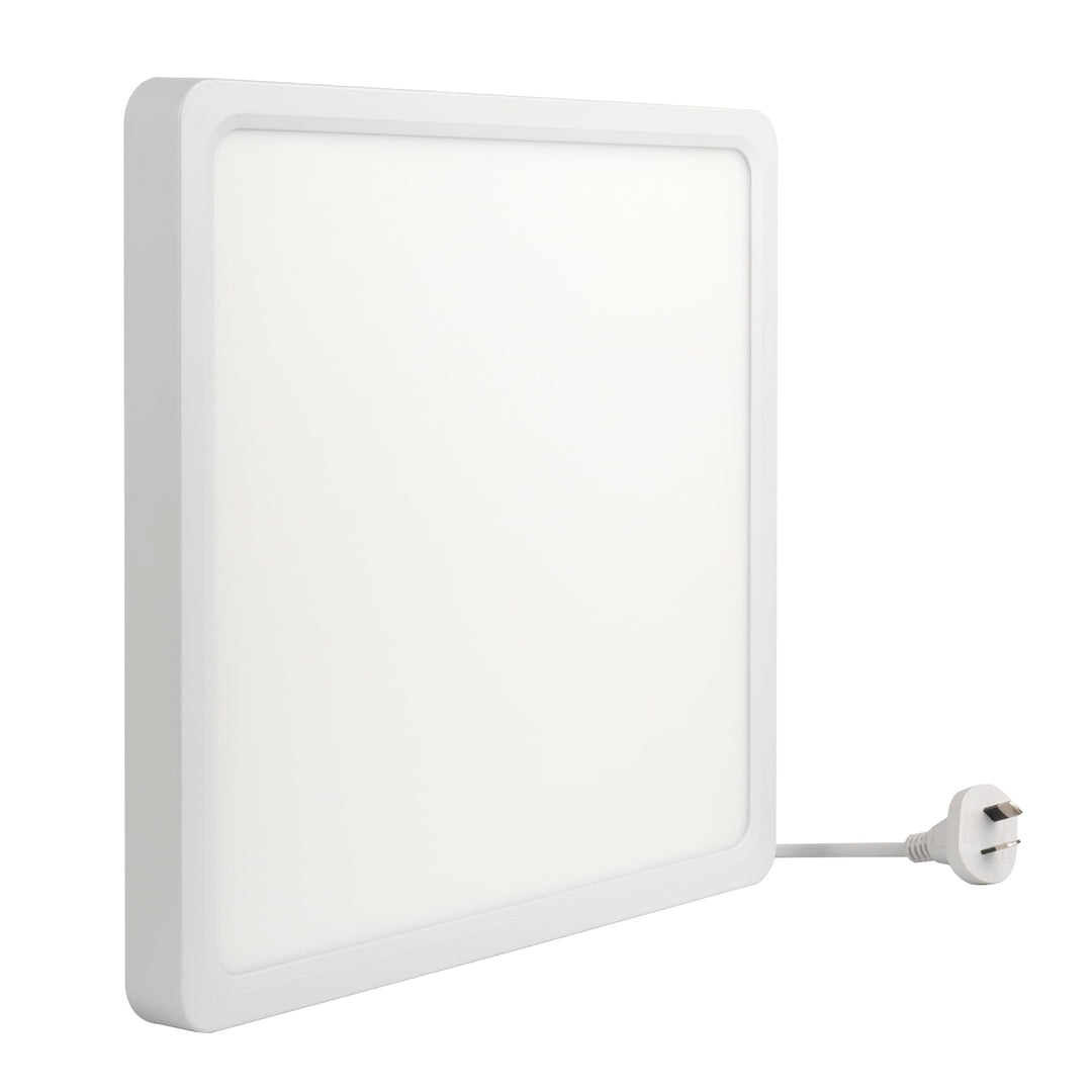 Telbix Lunos Square White Frame Dimmable 3CCT LED Oyster Light with Flex and Plug | Medium