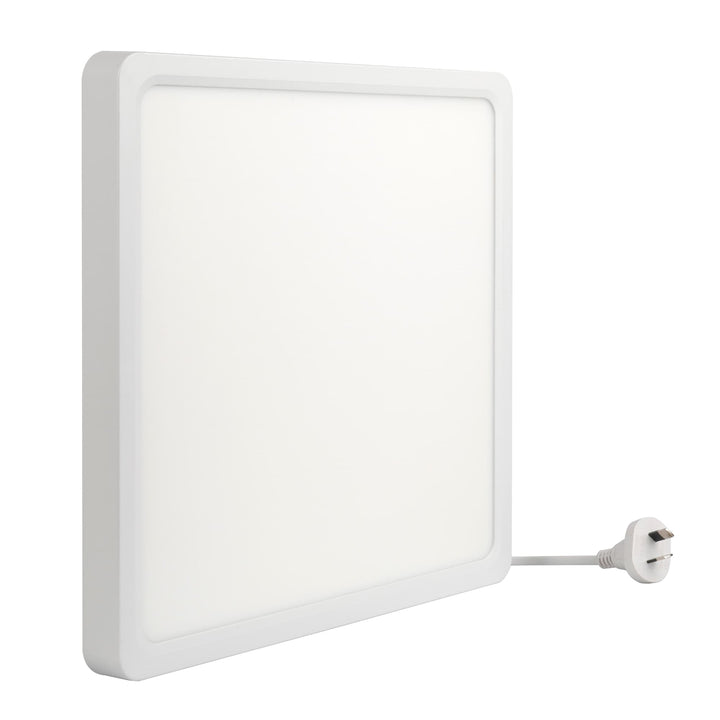 Telbix Lunos Square White Frame Dimmable 3CCT LED Oyster Light with Flex and Plug | Medium