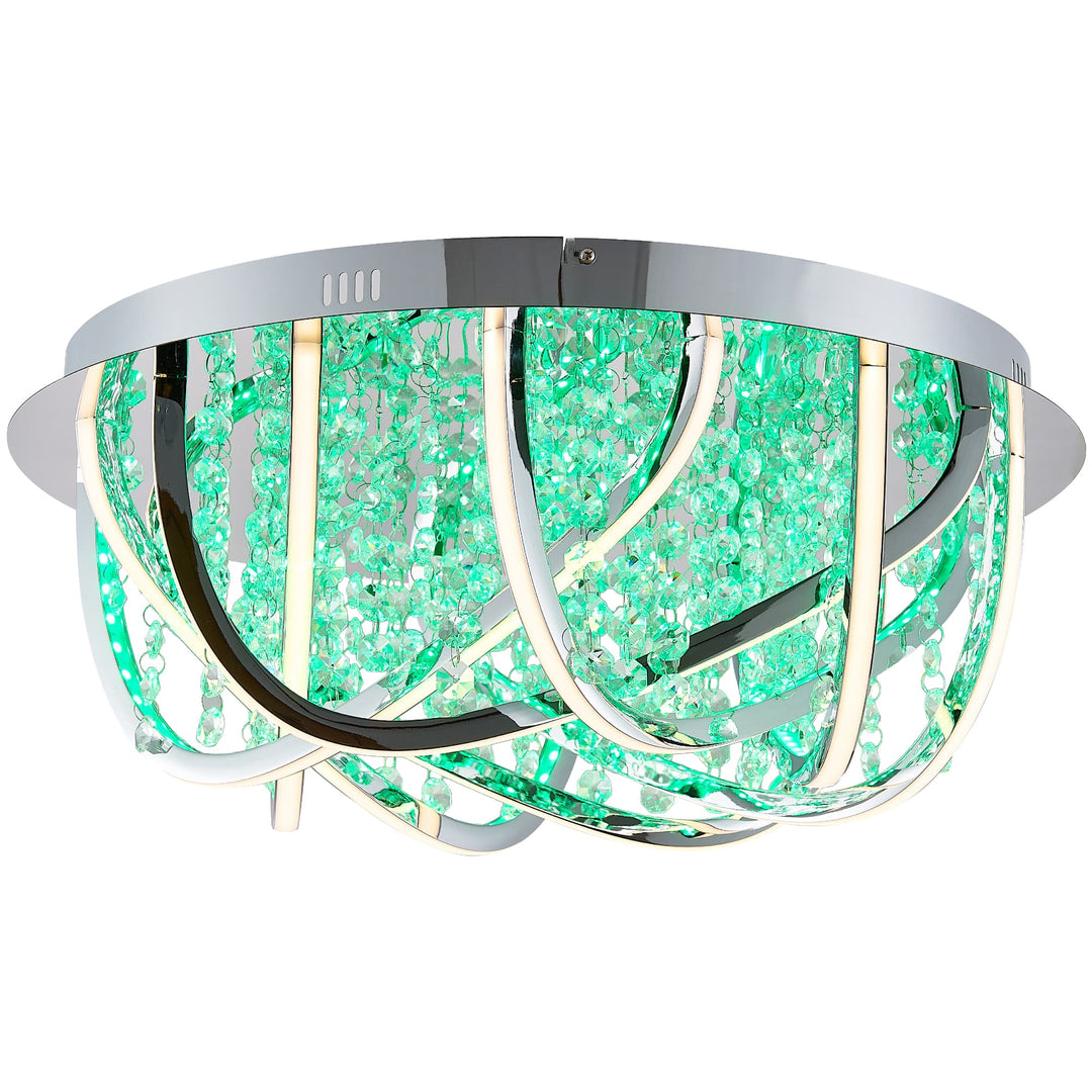 Telbix Luxia Round Flush Mount LED Ceiling Light with Cascading Crystals and RGB Colour Effects | Large