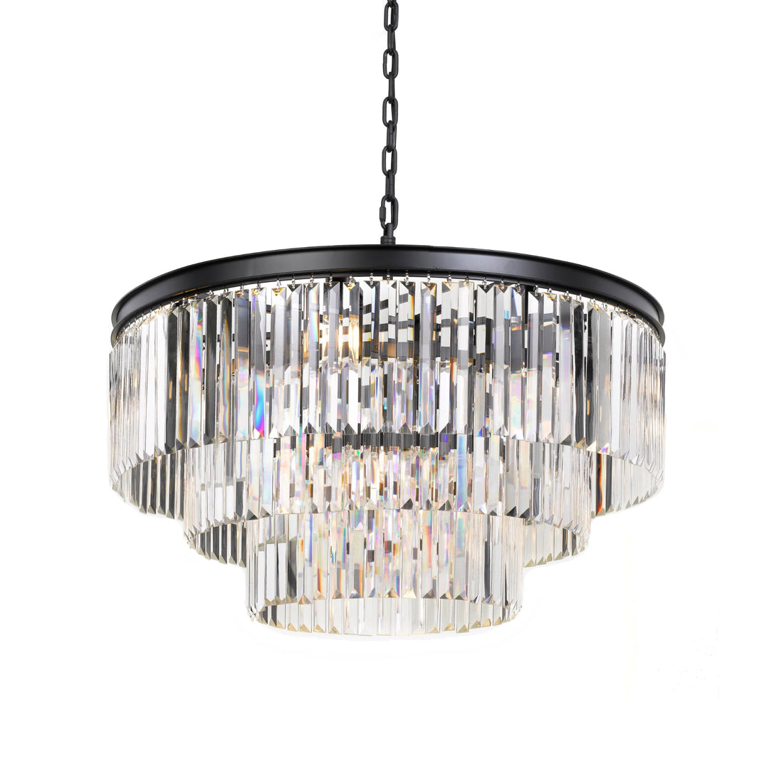 Telbix Serene Antique Black and Crystal Chandelier Light (E14) | 16 Light