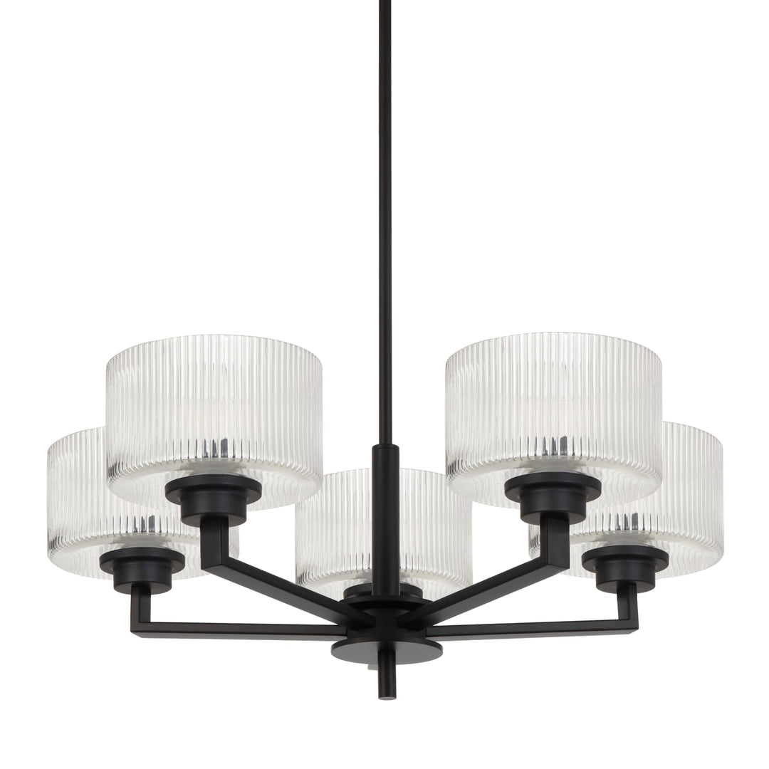 Telbix Moreno II 5 Light Modern Drum Pendant with Ribbed Glass Shade | Black
