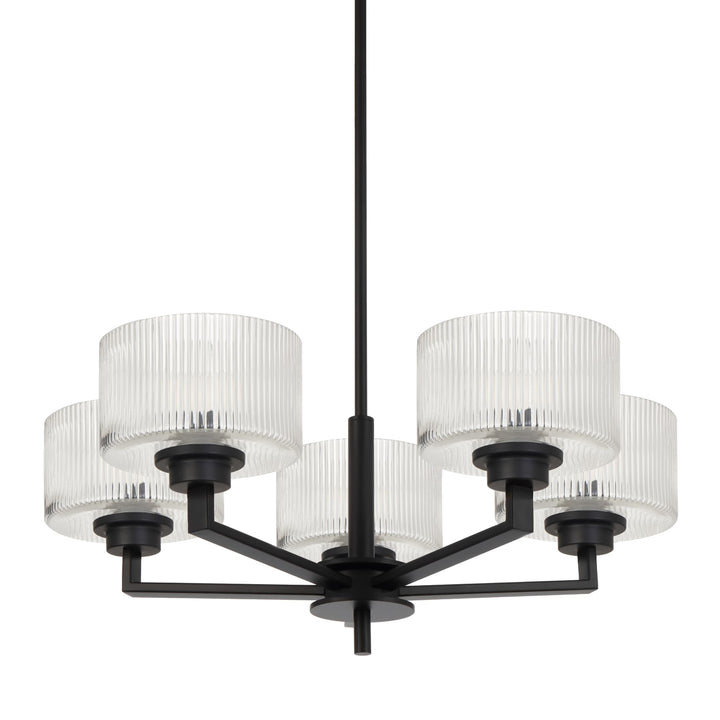 Telbix Moreno II 5 Light Modern Drum Pendant with Ribbed Glass Shade | Black