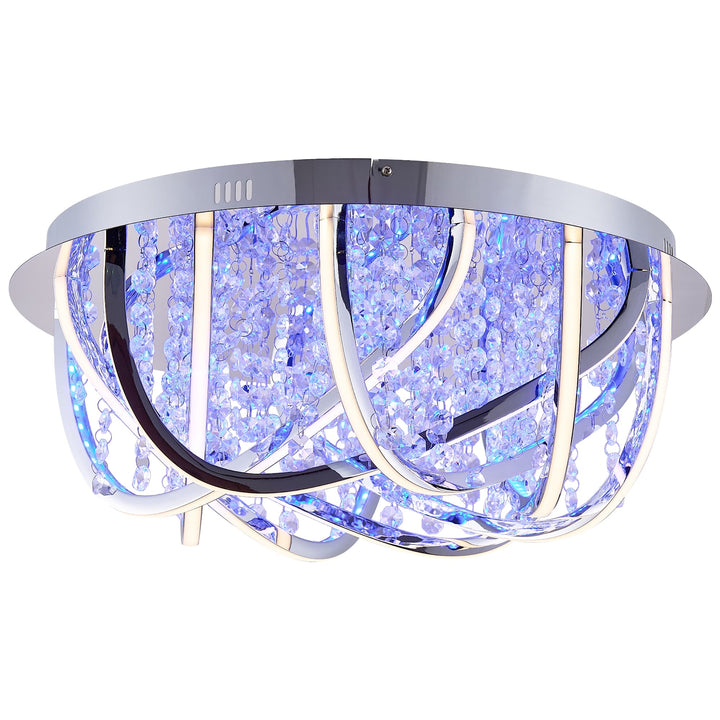 Telbix Luxia Round Flush Mount LED Ceiling Light with Cascading Crystals and RGB Colour Effects | Large