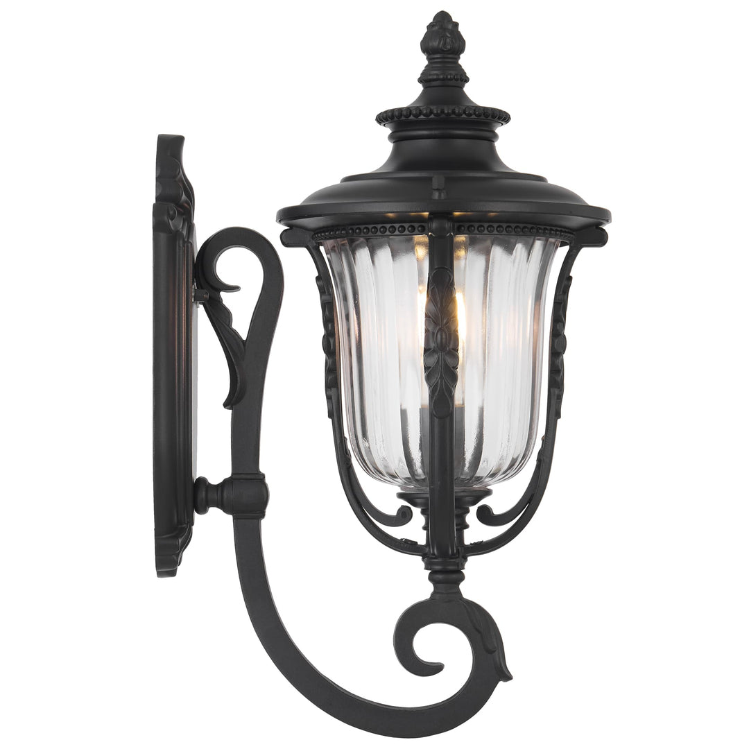 Telbix Ramiro Classic Lantern-Style Outdoor Wall Light with Textured Glass | Black