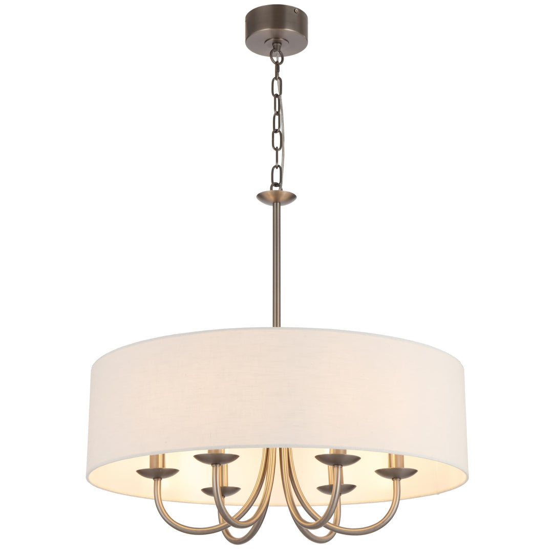 Telbix Shiron Soft Fabric Drum Shade 6 Light Pendant | Nickel