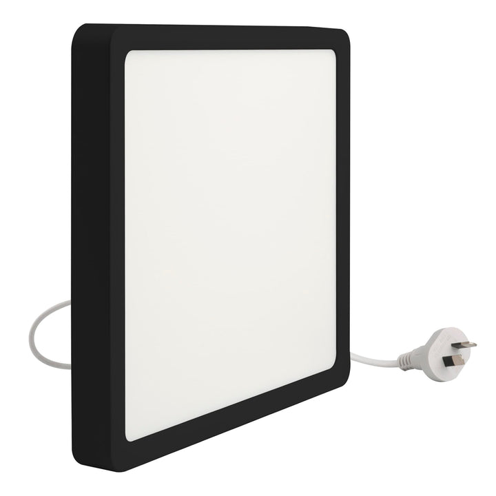 Telbix Lunos Square Black Frame Dimmable 3CCT LED Oyster Light with Flex and Plug | Medium