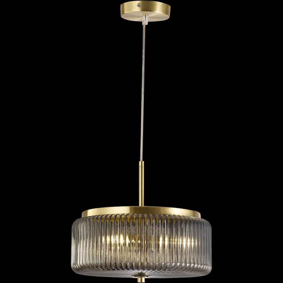 Calibo Whistler Ribbed Glass 3 Light Pendant | Gold and Smoke