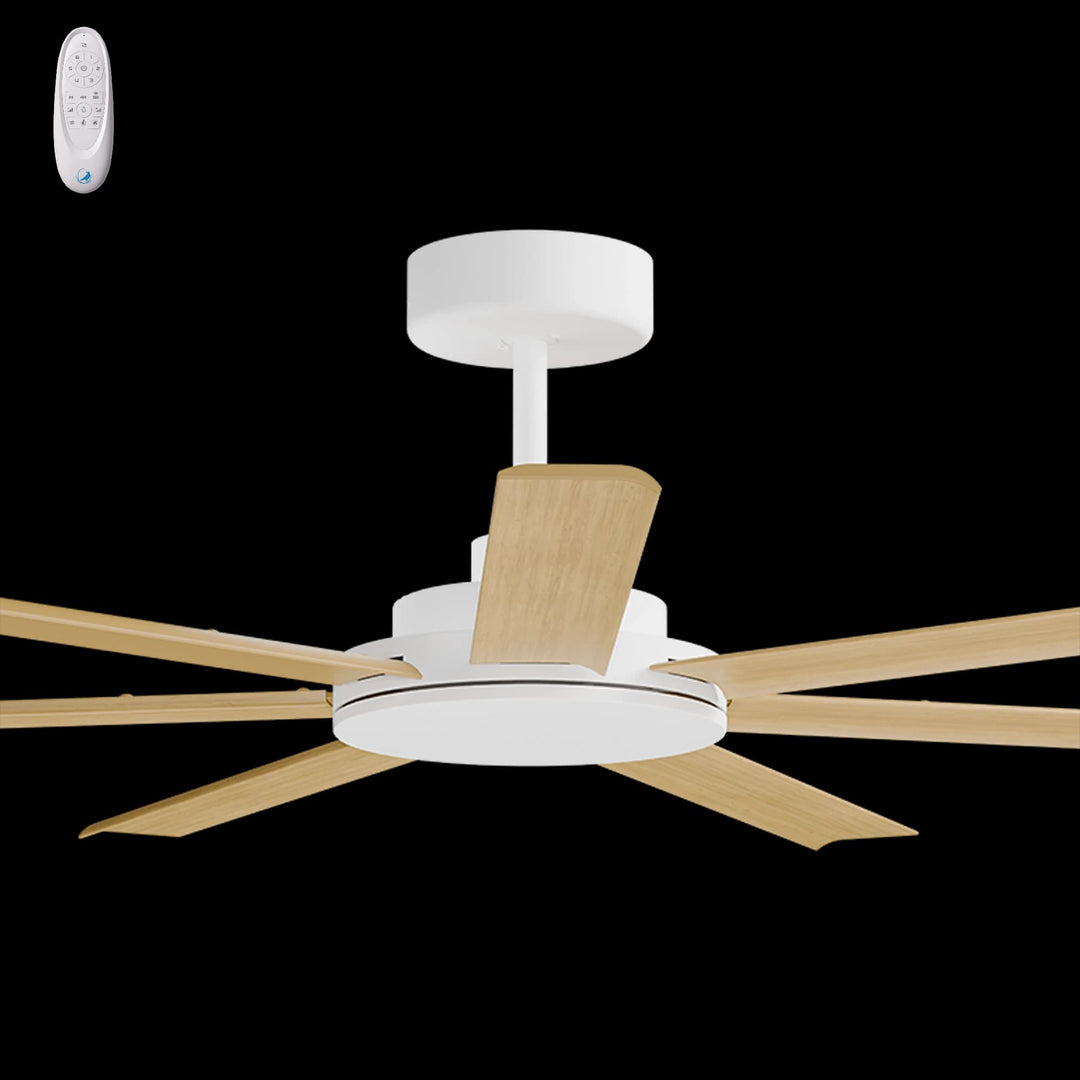 Calibo Alula 60" (1524mm) 7 Blade Indoor/Outdoor DC Ceiling Fan & Remote | White & Bamboo