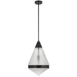 Telbix Harnon Modern Glass Pendant Light with Textured Cone Shade | Black