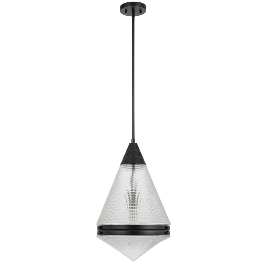 Telbix Harnon Modern Glass Pendant Light with Textured Cone Shade | Black