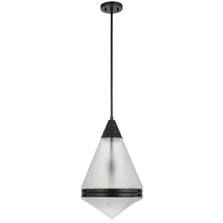 Telbix Harnon Modern Glass Pendant Light with Textured Cone Shade | Black
