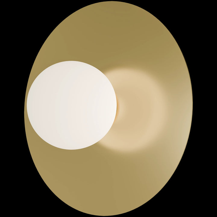 Calibo Crest Opal Glass 120mm Orb Wall Light Round Plate 300mm | Brass