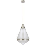Telbix Harnon Modern Glass Pendant Light with Textured Cone Shade | Nickel