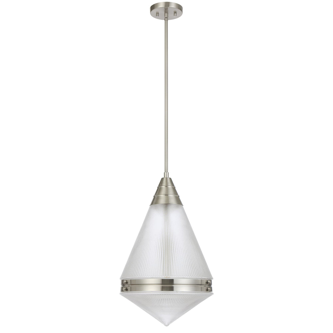 Telbix Harnon Modern Glass Pendant Light with Textured Cone Shade | Nickel