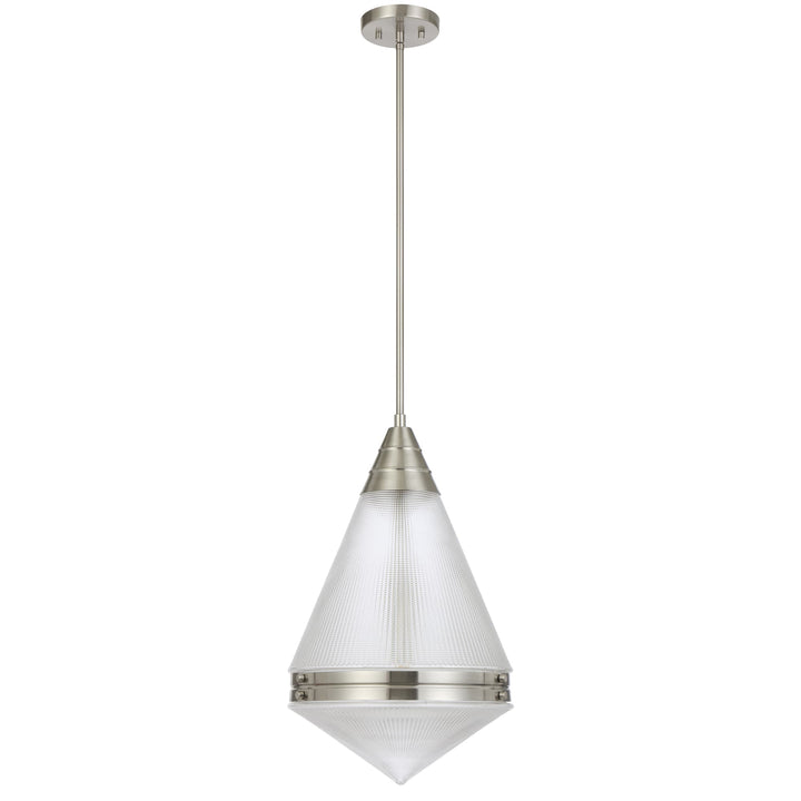 Telbix Harnon Modern Glass Pendant Light with Textured Cone Shade | Nickel