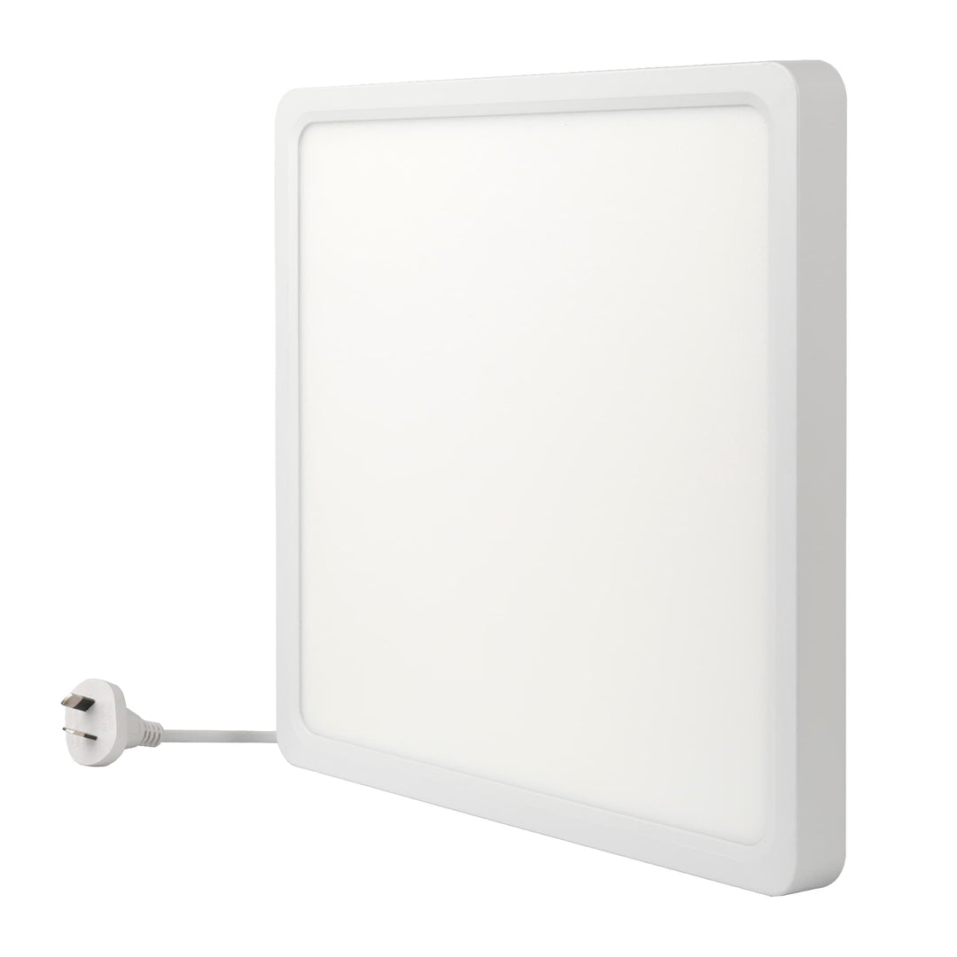 Telbix Lunos Square White Frame Dimmable 3CCT LED Oyster Light with Flex and Plug | Medium