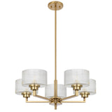 Telbix Moreno II 5 Light Modern Drum Pendant with Ribbed Glass Shade | Antique Gold