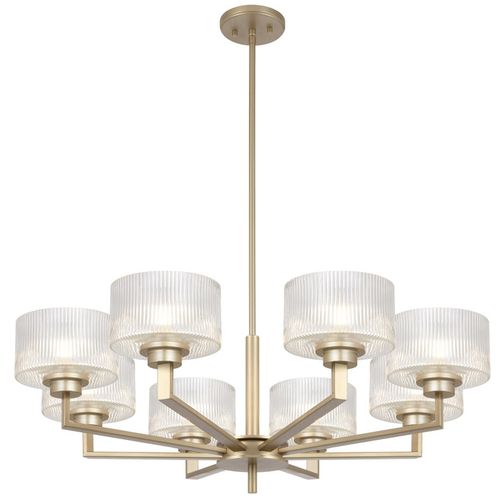 Telbix Moreno II 8 Light Modern Drum Pendant with Ribbed Glass Shade | Antique Silver