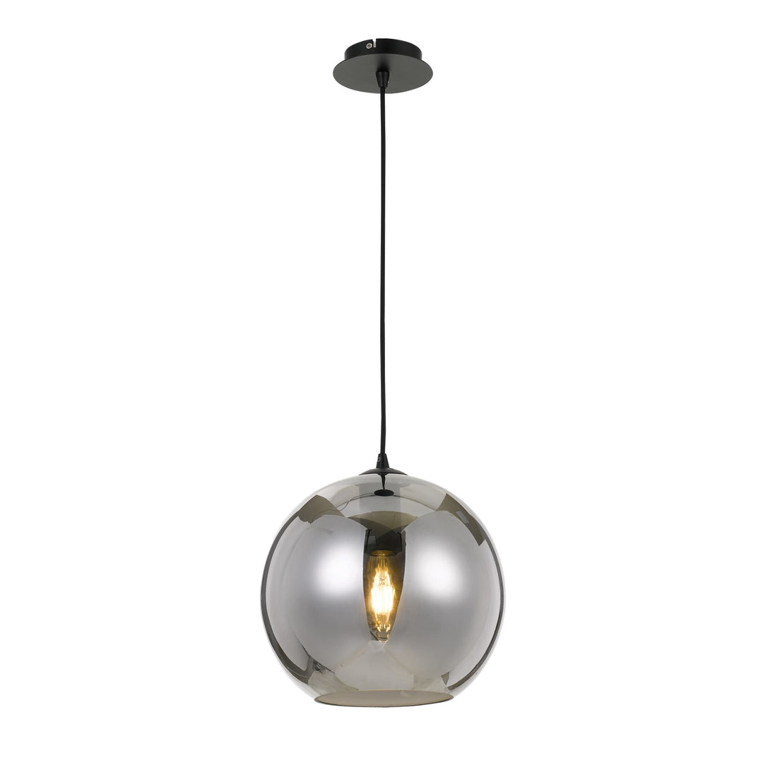 Bondi Round 1 Light Smoke Glass Pendant (E27) | Medium