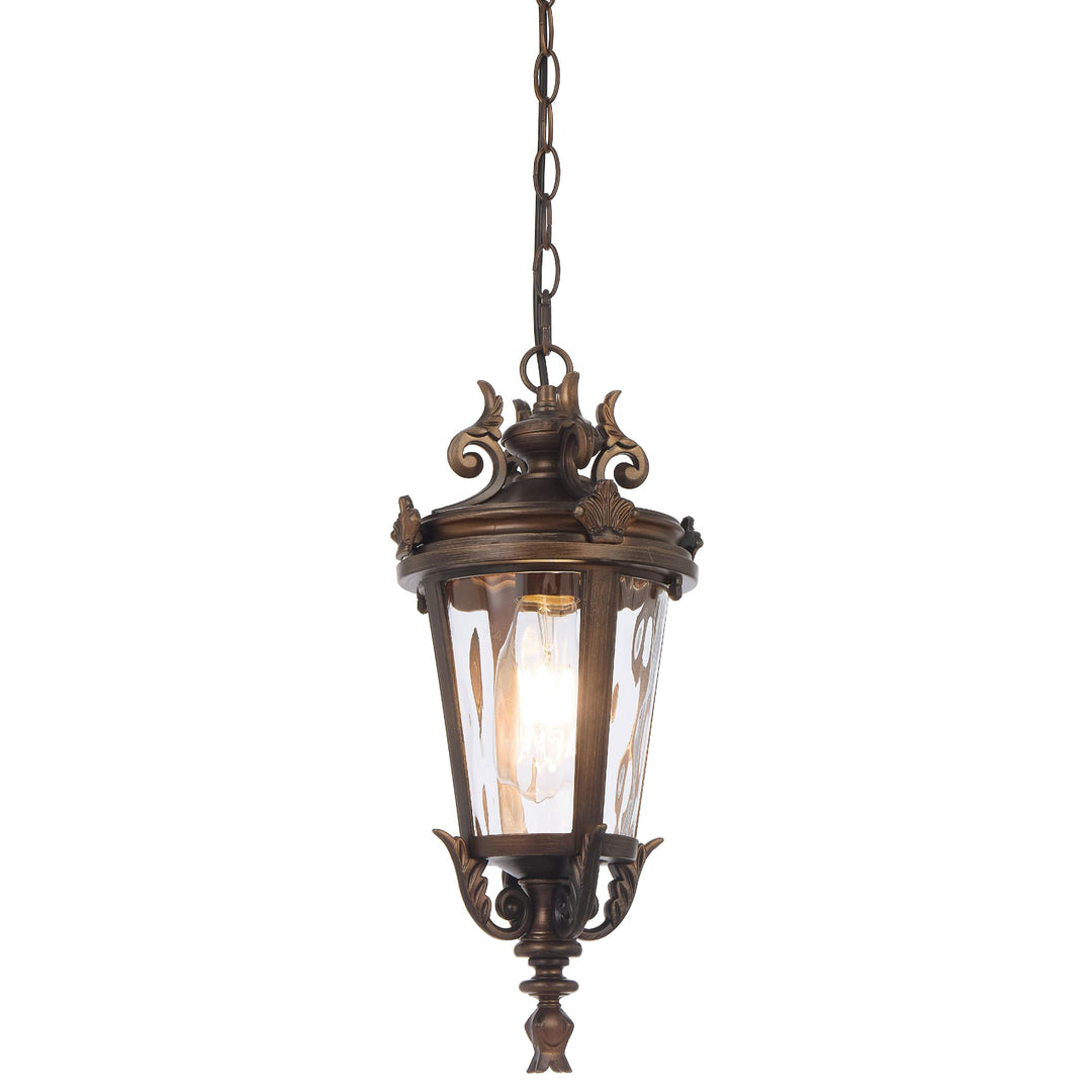 Telbix Pedral Classic Outdoor Lantern Pendant with Textured Glass and Multiple Suspension | Bronze