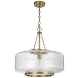 Telbix Mornet Textured Glass Drum Pendant with Modern Luxe Satin Gold Accents | Large