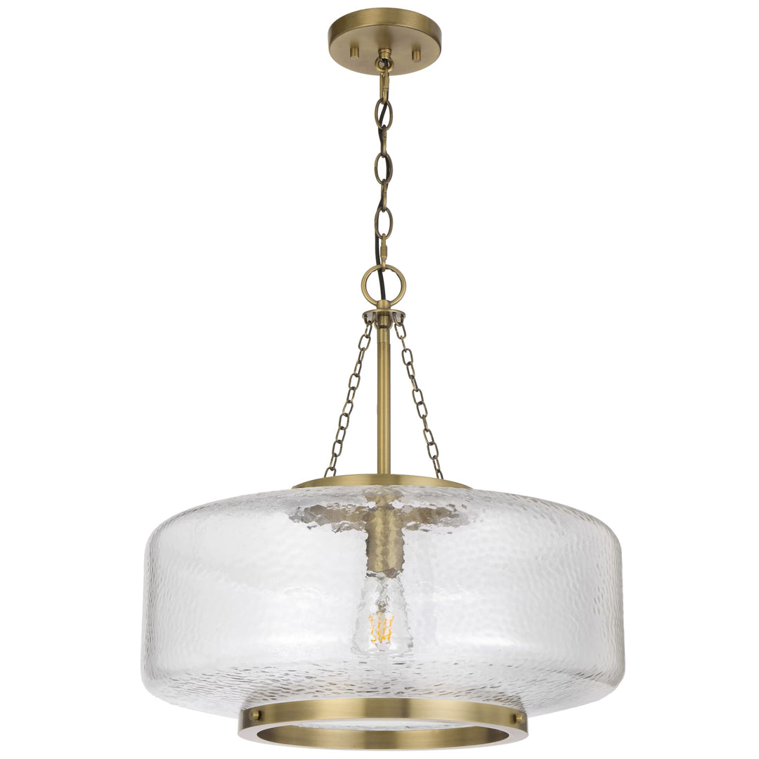 Telbix Mornet Textured Glass Drum Pendant with Modern Luxe Satin Gold Accents | Large
