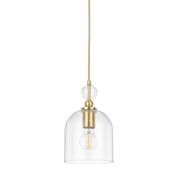 Telbix Rotif Classic Pendant with Clear Glass Dome and Brass Accents | Brass