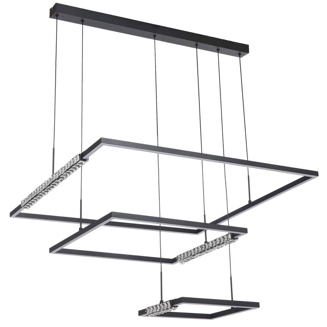Telbix Zafra 3 Tier Cascading Square Tricolour LED Pendant with Crystals | Black