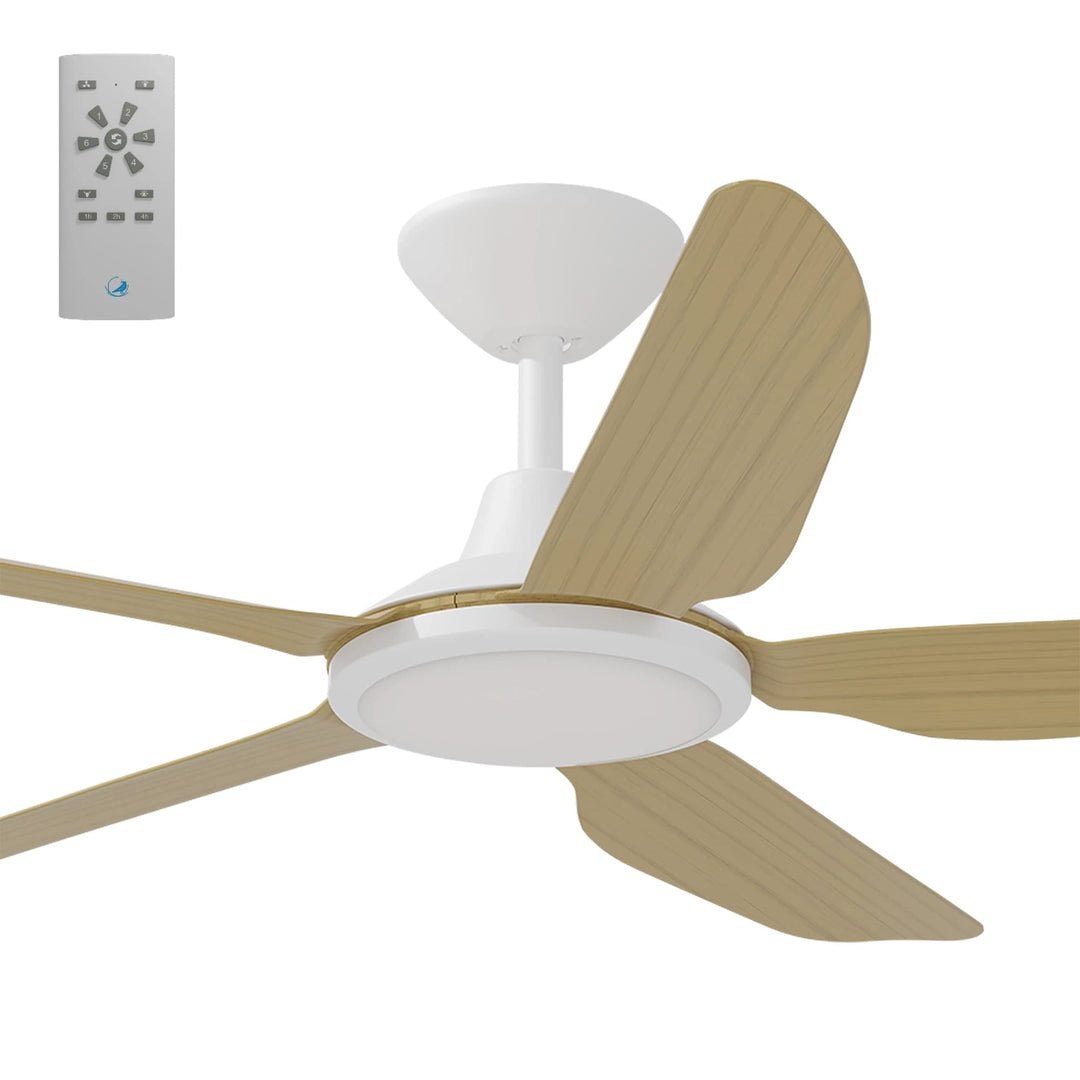 Calibo Storm 48" (1220mm) 5 Blade 18W Tricolour LED Light Indoor/Outdoor DC Ceiling Fan & Remote | White & Bamboo