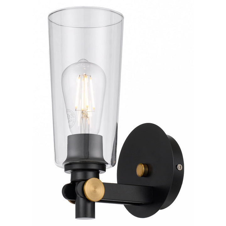 Telbix Delmar 1 Light Wall Lamp | Black & clear glass